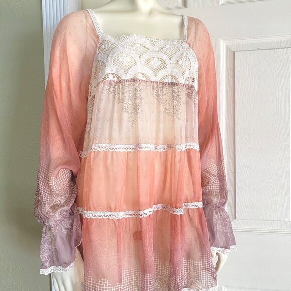 size S 4 Love & Liberty Johnny Was sheer relaxed loose fit tunic boho silk blous - Picture 4 of 10